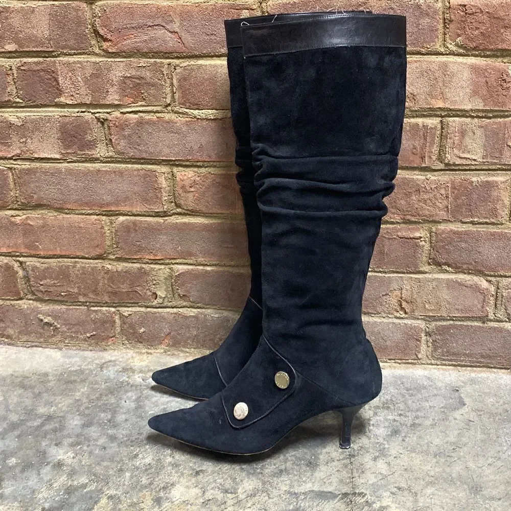 Michael Michael Kors Harness Black Suede Leather Pointed Toe Tall Slouch Boots